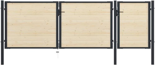 Plotová branka ocel a smrkové dřevo 413×175 cm - Brána - Main image