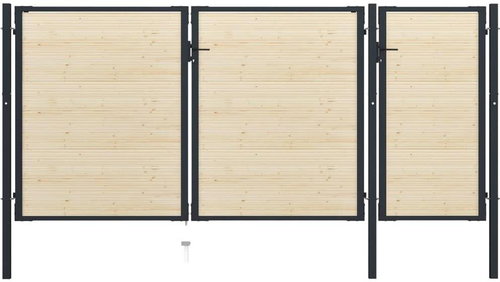 Plotová branka ocel a smrkové dřevo 413×225 cm - Brána - Main image