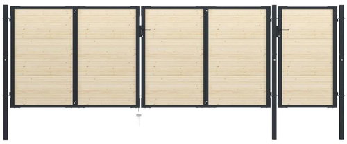 Plotová branka ocel a smrkové dřevo 513×200 cm - Brána - Main image
