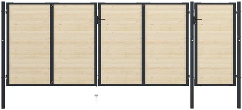 Plotová branka ocel a smrkové dřevo 513×225 cm - Brána - Main image
