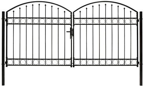 Dvoukřídlá zahradní brána s obloukem ocelová 300×125 cm černá - Gate - Main image