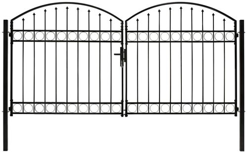 Dvoukřídlá zahradní brána s obloukem ocelová 300×150 cm černá - Gate - Main image