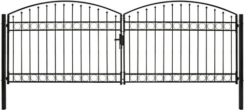 Dvoukřídlá zahradní brána s obloukem ocelová 400×125 cm černá - Gate - Main image