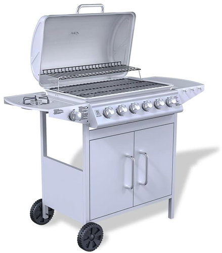 Gas garden grill 6 + 1 burners stainless steel silver - Grill - Main image