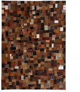Patchwork rug from jeans signs genuine leather 80x150 cm brown - Carpet
