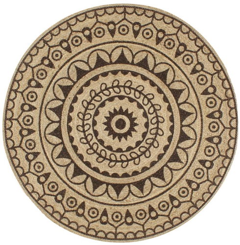 Handmade jute carpet with dark brown print 150 cm - Carpet - Main image