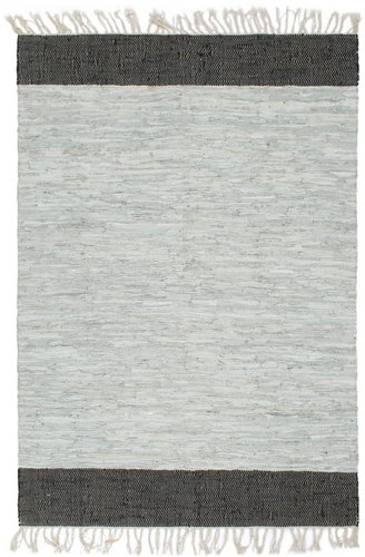 Hand-woven carpet Chindi leather 120x170 cm light gray and black - Carpet - Main image