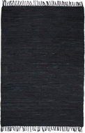 Hand-woven rug Chindi leather 190x280 cm black - Carpet