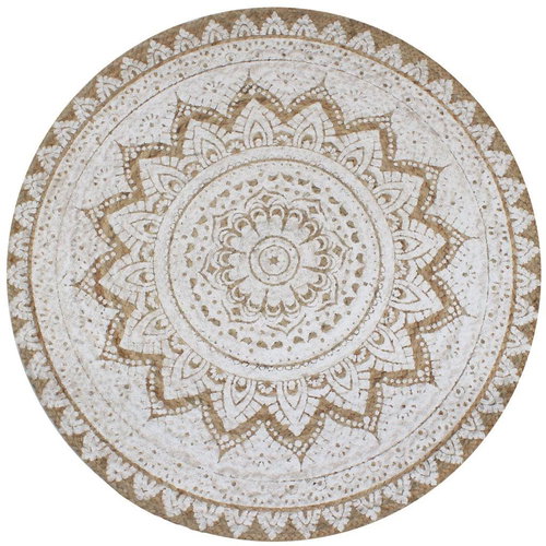 Piece carpet made of braided jute with a print of 120 cm round - Carpet - Main image