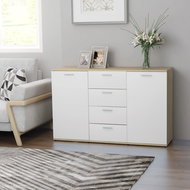 Sideboard white and sonoma oak 120 x 35.5 x 75 cm chipboard 801333 - Sideboard