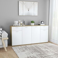 Sideboard white and sonoma oak 160 x 36 x 75 cm chipboard 3054776 - Sideboard