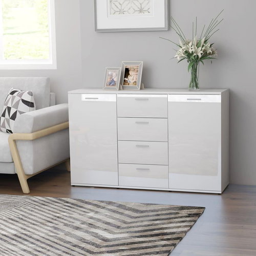 White sideboard with high gloss 120 x 35.5 x 75 cm chipboard 801334 - Sideboard - Main image