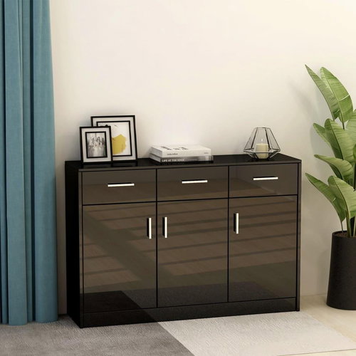 Black sideboard with high gloss 110 x 34 x 75 cm chipboard 800709 - Sideboard - Main image