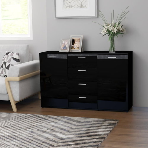 Black sideboard with high gloss 120 x 35.5 x 75 cm chipboard 801335 - Sideboard - Main image