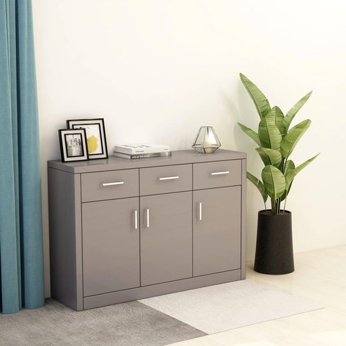 Gray sideboard with high gloss 110 x 34 x 75 cm chipboard 800710 - Sideboard - Main image
