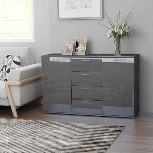 Gray sideboard with high gloss 120 x 35.5 x 75 cm chipboard 801336 - Sideboard - Main image