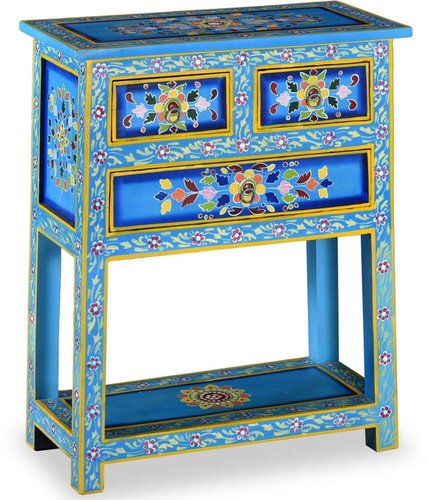 Sideboard made of solid mango tree hand painted turquoise - Sideboard - Main image