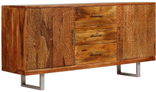 Sideboard made of solid acacia with carved doors 158x40x75 cm - Sideboard - Main image