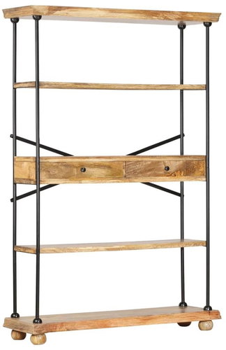 Bookcase with 4 Shelves 120x35x180cm Solid Mango Tree and Steel 286268 - Bookshelf - Main image