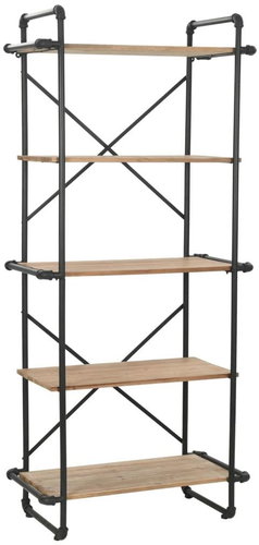 Bookcase solid fir wood and steel 80 x 42 x 180 cm - Bookshelf - Main image