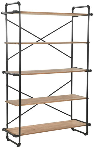 Bookcase solid fir wood and steel 120 x 42 x 180 cm - Bookshelf - Main image