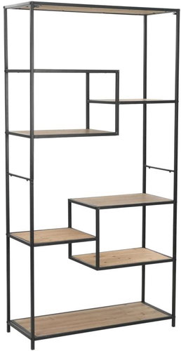 Bookcase solid fir wood and steel 90.5 x 35 x 180 cm - Bookshelf - Main image