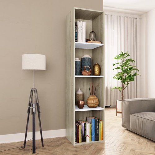 Bookcase / TV cabinet white and oak sonoma 36x30x143 cm chipboard - Bookshelf - Main image