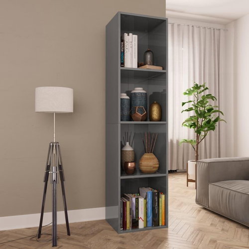 Bookcase / TV cabinet gray high gloss 36 x 30 x 143 cm chipboard - Bookshelf - Main image