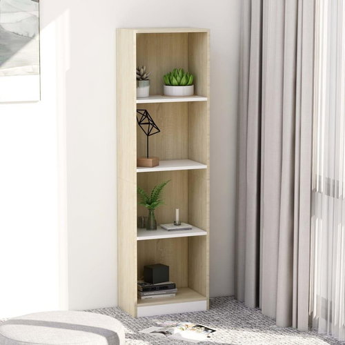 Bookcase 4 shelves white and sonoma oak 40x24x142 cm chipboard - Bookshelf - Main image