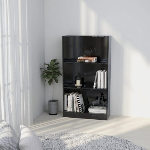 3-storey bookcase high gloss black 60x24x108 cm chipboard - Bookshelf - Main image