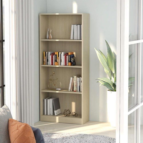 Library with 4 shelves sonoma oak 60 x 24 x 142 cm chipboard - Bookshelf - Main image