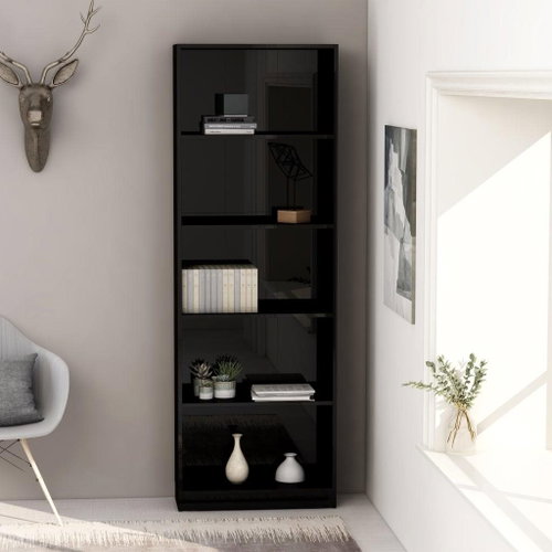 Bookcase with 5 shelves black high gloss 60x24x175cm chipboard - Bookshelf - Main image