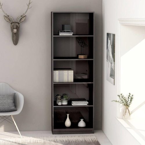Bookcase with 5 shelves gray high gloss 60x24x175 cm chipboard - Bookshelf - Main image