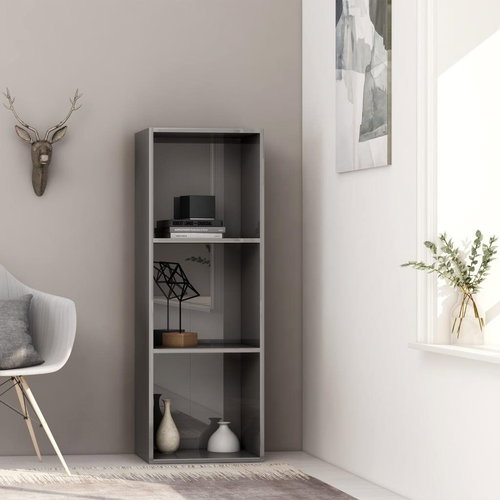 3-floor library gray with high gloss 40x30x114cm chipboard - Bookshelf - Main image
