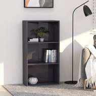 Bookcase 3 shelves gray high gloss 60 x 30 x 114 cm chipboard - Bookshelf