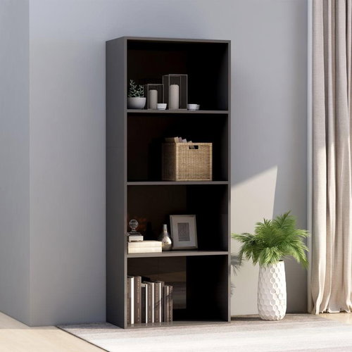 Bookcase 4 shelves gray high gloss 60x30x151,5 cm chipboard - Bookshelf - Main image