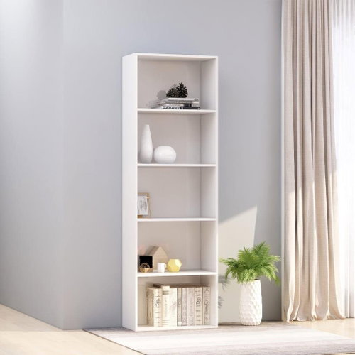 Bookcase 5 shelves white with high gloss 60x30x189 cm chipboard - Bookshelf - Main image