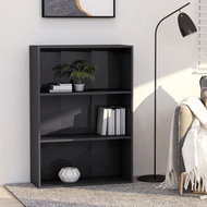 3-floor library gray with high gloss 80x30x114cm chipboard - Bookshelf