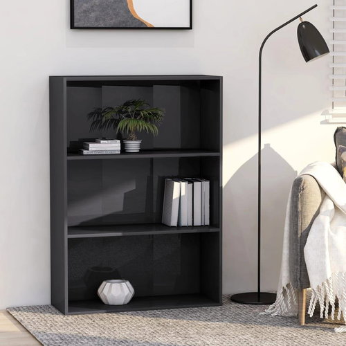 3-floor library gray with high gloss 80x30x114cm chipboard - Bookshelf - Main image