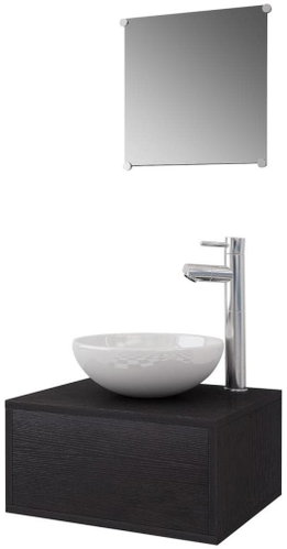 Four-piece set of bathroom furniture with washbasin and mixer, black 273685 - Bathroom Set - Main image