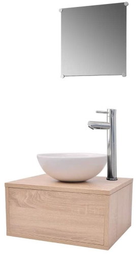 Five-piece set of bathroom furniture with washbasin and mixer, beige 273686 - Bathroom Set - Main image