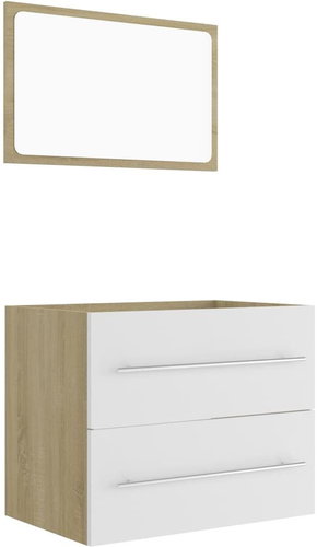2-piece set of bathroom furniture white and oak sonoma chipboard 804832 - Bathroom Set - Main image