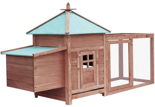 Chicken Coop with Cocoon, Coffee-coloured, 193 x 68 x 104cm Solid Fir Wood - Henhouse - Main image