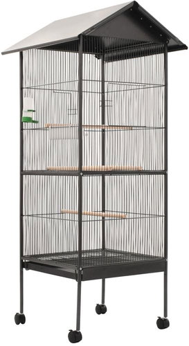 Bird Cage with Roof, Grey 66 x 66 x 155cm Steel - Bird Cage - Main image