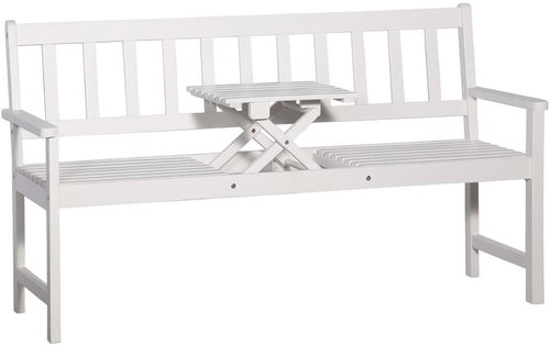 3-seater Garden Bench with Table 158cm Solid Acacia White - Garden Bench - Main image