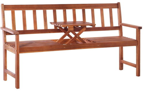 3-seater Garden Bench with Table 158cm Solid Acacia Brown - Garden Bench - Main image