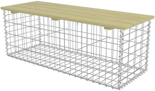 Gabion Bench 120cm Galvanized Steel and Pine Wood - Garden Bench - Main image