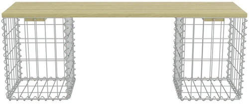 Gabion Bench 120cm Galvanised Steel and Pine - Garden Bench - Main image