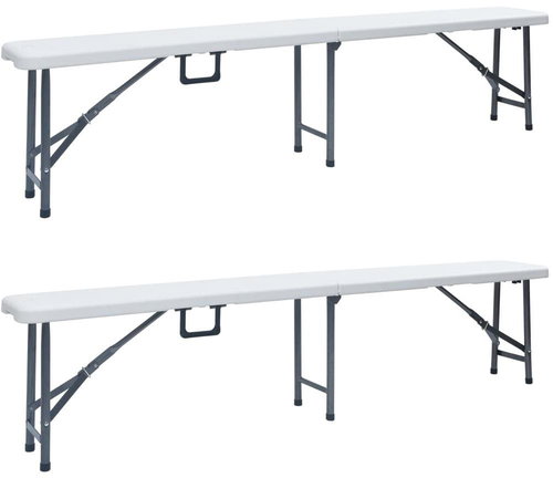Folding Garden Bench 2 pcs 180cm HDPE White - Garden Bench - Main image