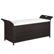 Storage Bench with Cushion 138cm Polyratan Brown - Garden Bench